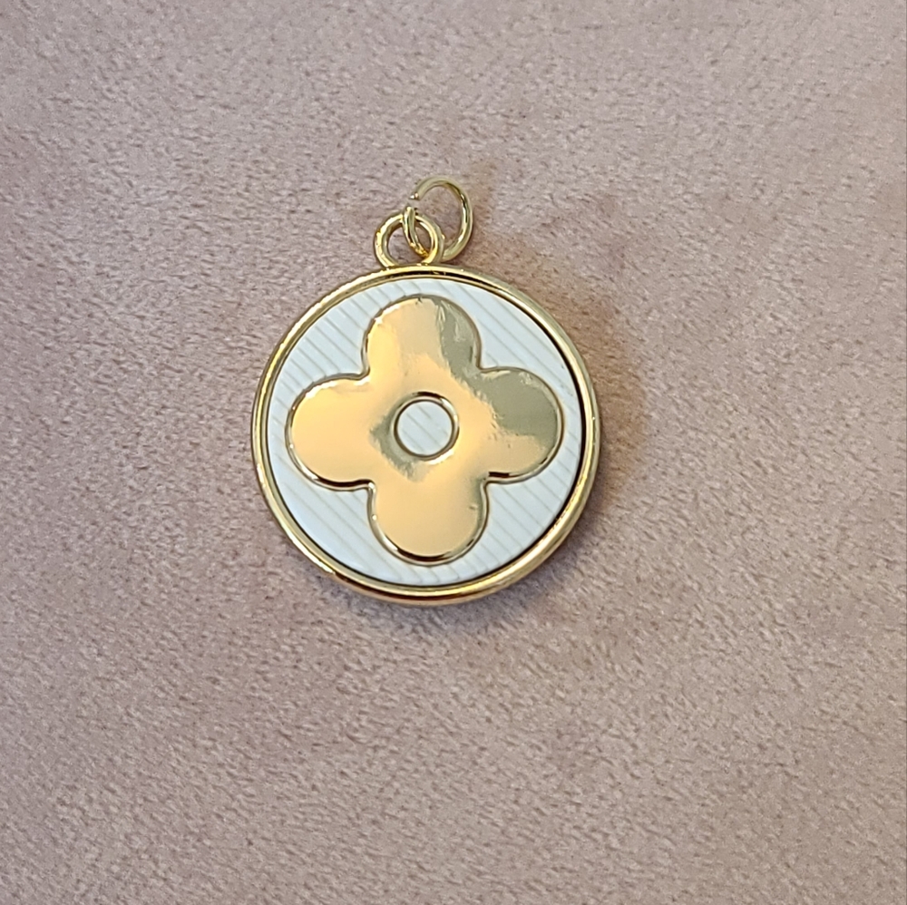 LV Gold and White Flower Charm
